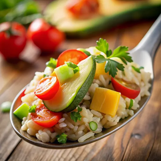 ข้าวกล้องผัดอะโวคาโดและผักสด